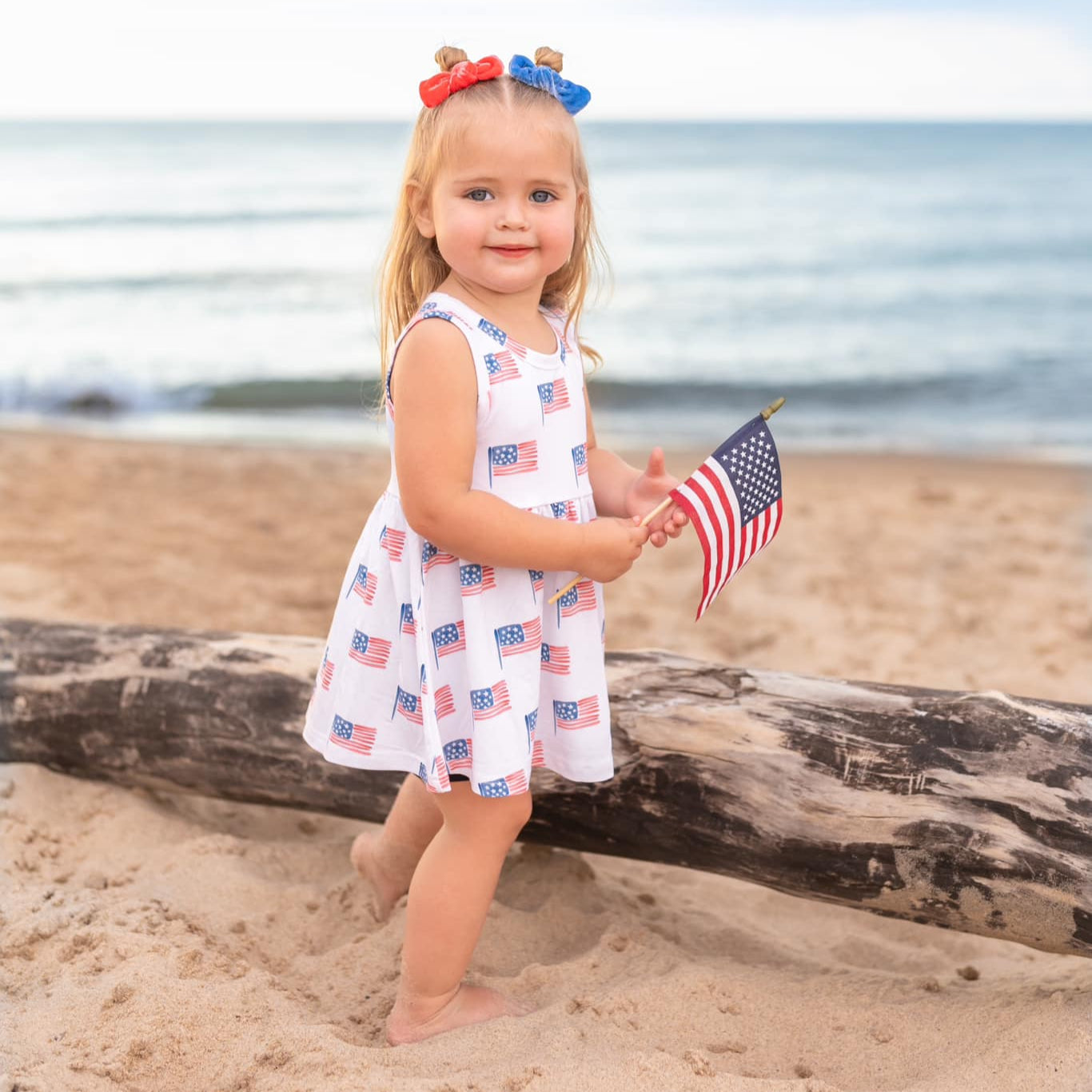 Flag Print Bamboo Peplum Top & Bike Shorts