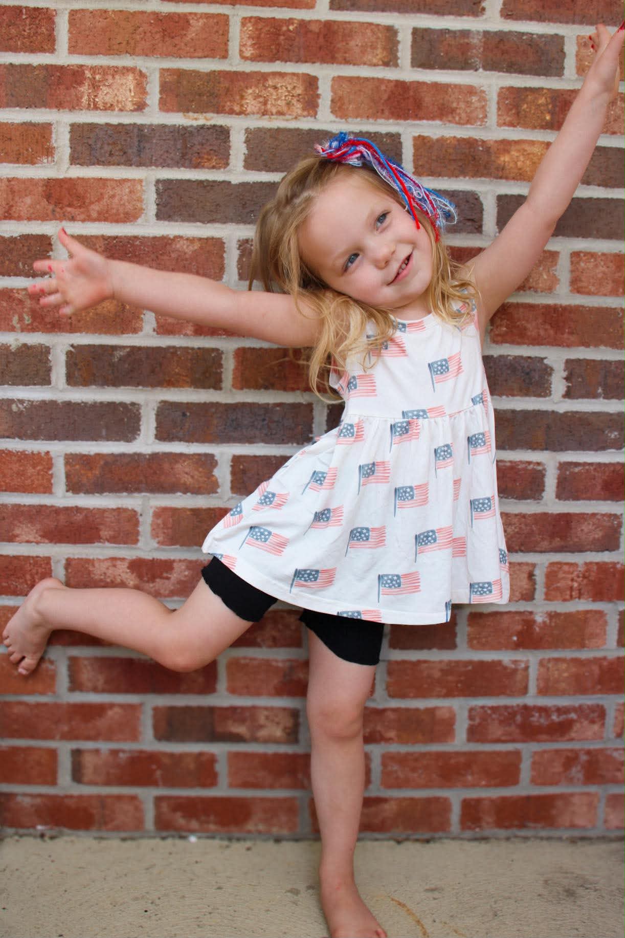 Flag Print Bamboo Peplum Top & Bike Shorts