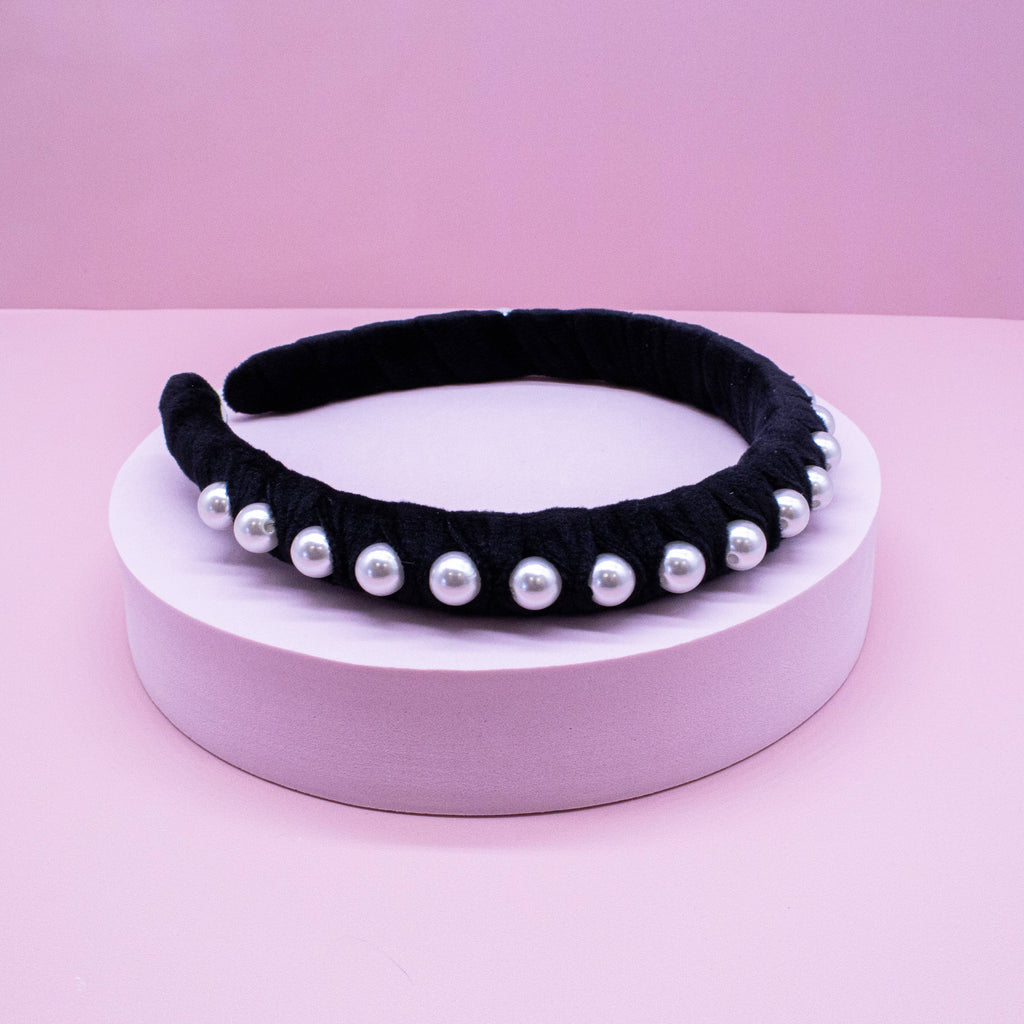 Black Velvet Wrapped Pearl Headband
