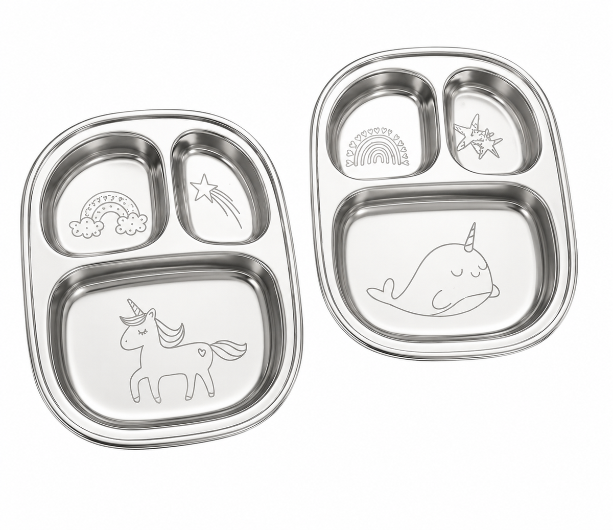 Stainless Steel Divided Plates for Kids — Unicorn Design | Set of 2