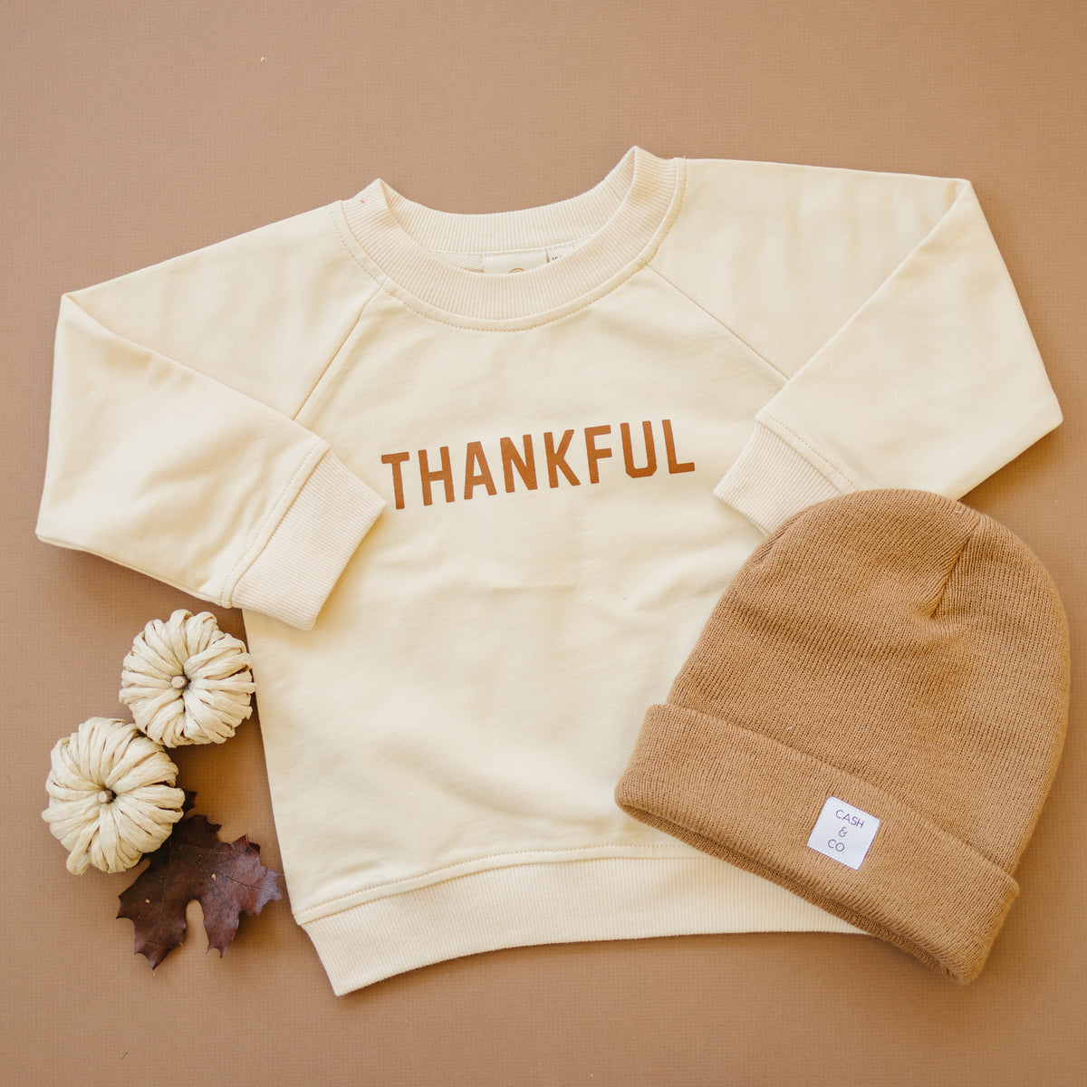 Thankful Organic Cotton Crewneck Sweatshirt - Cream or Brown