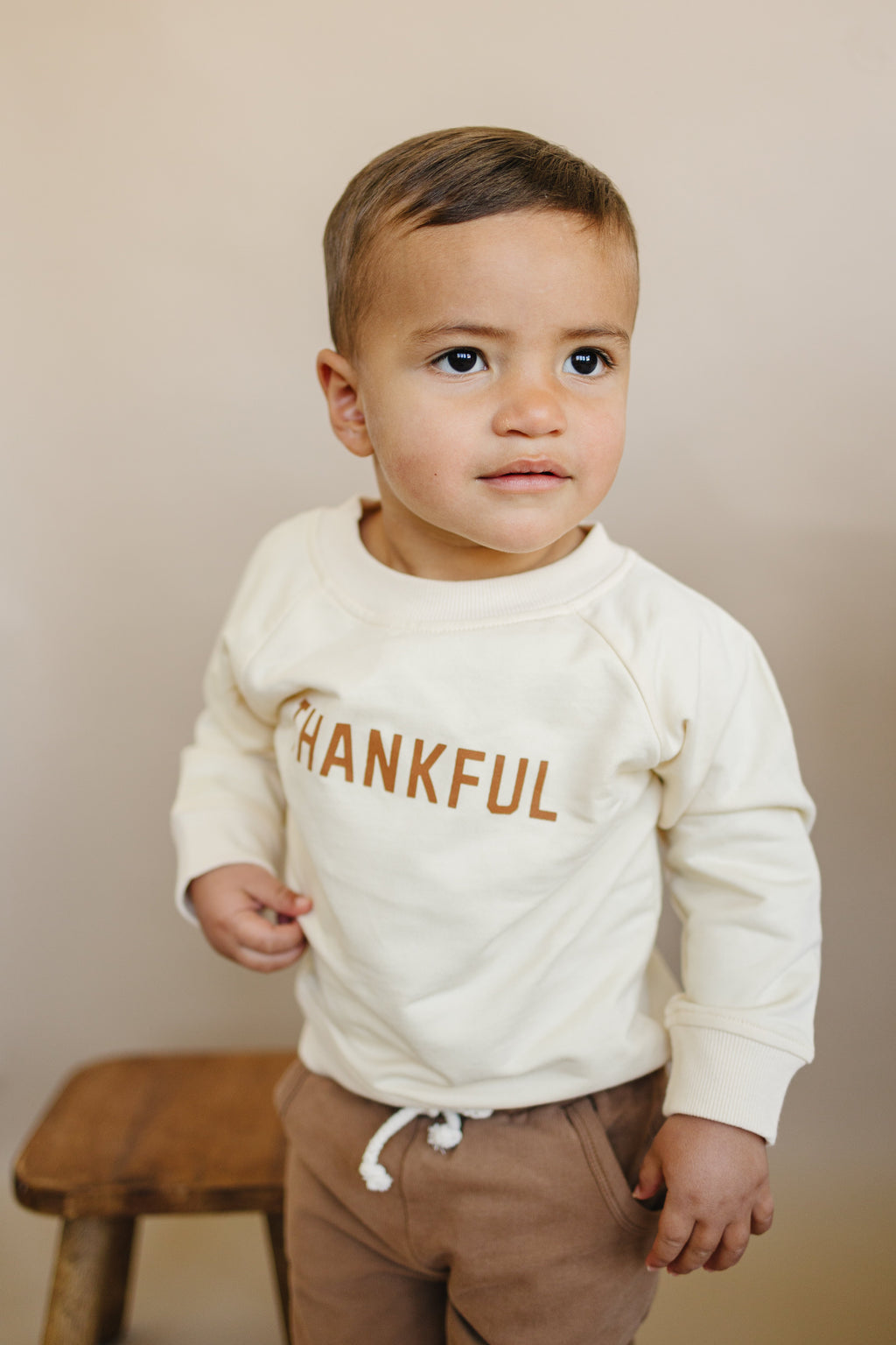 Thankful Organic Cotton Crewneck Sweatshirt - Cream or Brown