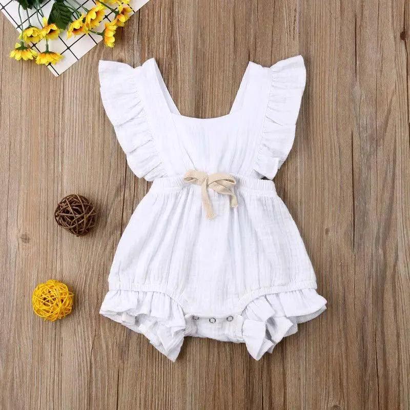 Baby Girl Ruffled Solid Color Sleeveless Backless Romper Jumpsuit Comfy Outfit Excellent Gift For Your Baby Girl