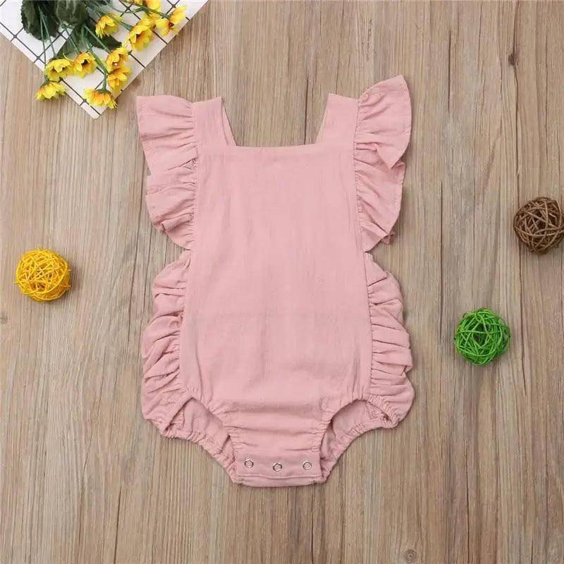 Baby Girl Ruffled Solid Color Sleeveless Backless Romper Jumpsuit Comfy Outfit Excellent Gift For Your Baby Girl
