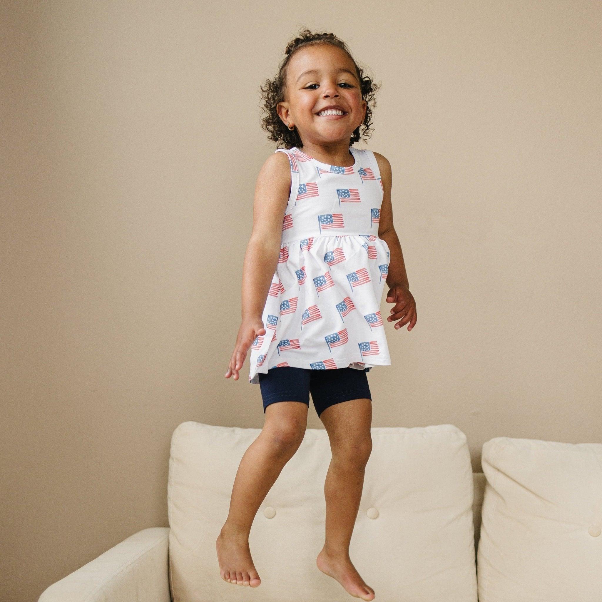 Flag Print Bamboo Peplum Top & Bike Shorts